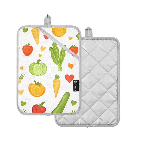 Yayeee Pot Holders Kitchen Heat Resistant with Pocket 7"x9.8" Cotton Oven Cooking Hot Pads, White Vegetables Pattern