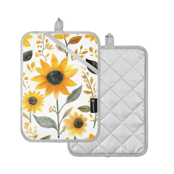 Yayeee Pot Holders Kitchen Heat Resistant with Pocket 7"x9.8" Cotton Oven Cooking Hot Pads, White Watercolor Sunflowers