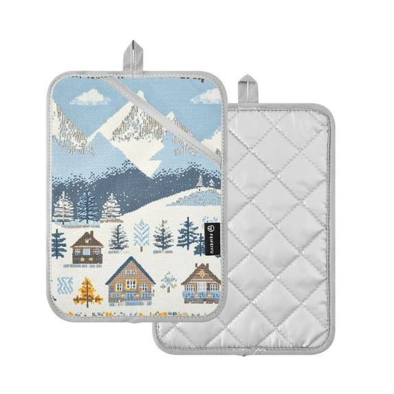 Yayeee Pot Holders Kitchen Heat Resistant with Pocket 7"x9.8" Cotton Oven Cooking Hot Pads, Winter Village Serenity