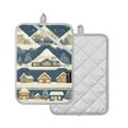 thumbnail image 1 of Yayeee Pot Holders Kitchen Heat Resistant with Pocket 7"x9.8" Cotton Oven Cooking Hot Pads, Winter Village, 1 of 7