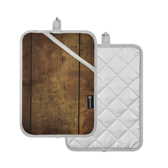 Yayeee Pot Holders Kitchen Heat Resistant with Pocket 7"x9.8" Cotton Oven Cooking Hot Pads, Wood Grain