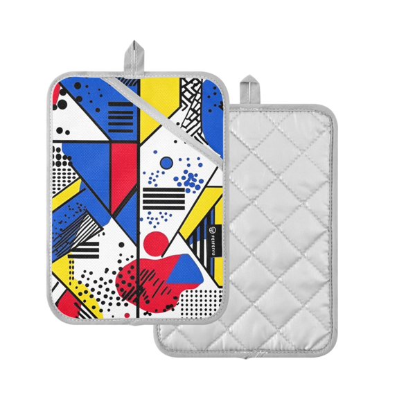 Yayeee Pot Holders Kitchen Heat Resistant with Pocket 7"x9.8" Cotton Oven Cooking Hot Pads, Yelllow Simple Shapes