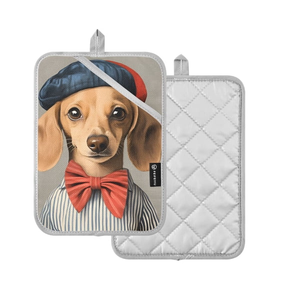 Yayeee Pot Holders Kitchen Heat Resistant with Pocket 7"x9.8" Cotton Oven Cooking Hot Pads, Yellow Dog Artist