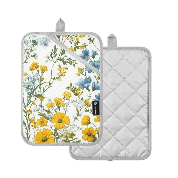 Yayeee Pot Holders Kitchen Heat Resistant with Pocket 7"x9.8" Cotton Oven Cooking Hot Pads, Yellow Floral