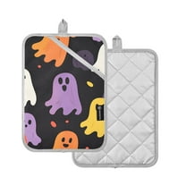 Yayeee Pot Holders Kitchen Heat Resistant with Pocket 7"x9.8" Cotton Oven Cooking Hot Pads, Yellow Halloween Ghosts