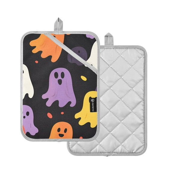 Yayeee Pot Holders Kitchen Heat Resistant with Pocket 7"x9.8" Cotton Oven Cooking Hot Pads, Yellow Halloween Ghosts