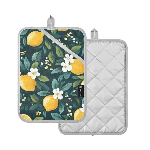 Yayeee Pot Holders Kitchen Heat Resistant with Pocket 7"x9.8" Cotton Oven Cooking Hot Pads, Yellow Lemons