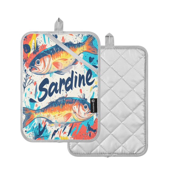 Yayeee Pot Holders Kitchen Heat Resistant with Pocket 7"x9.8" Cotton Oven Cooking Hot Pads, Yellow Sardines Pattern
