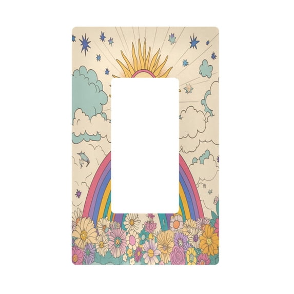 Yayeee Rocker Switch Wall Plate 1-Gang 4.6"x2.9" Home Decorative Outlet Cover, Beige Rainbow