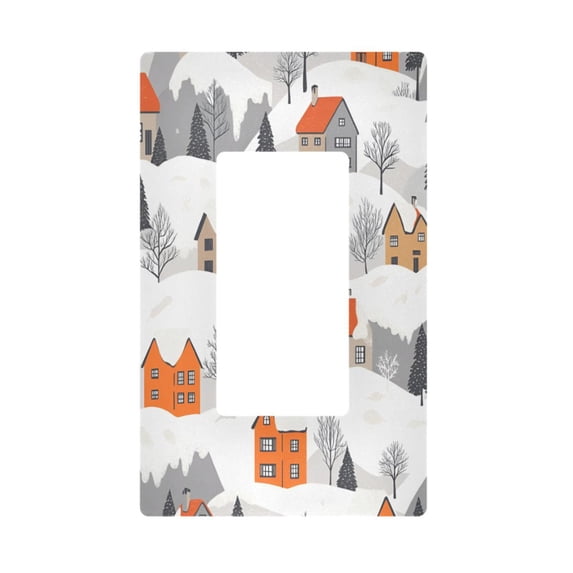 Yayeee Rocker Switch Wall Plate 1-Gang 4.6"x2.9" Home Decorative Outlet Cover, Beige Snow Houses