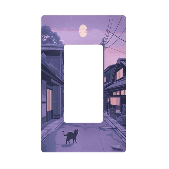 Yayeee Rocker Switch Wall Plate 1-Gang 4.6"x2.9" Home Decorative Outlet Cover, Black Cat Walking