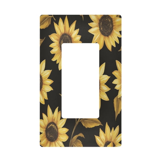Yayeee Rocker Switch Wall Plate 1-Gang 4.6"x2.9" Home Decorative Outlet Cover, Black Sunflower Pattern