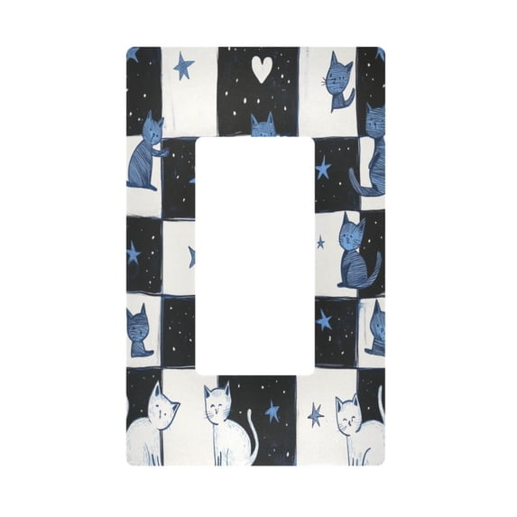 Yayeee Rocker Switch Wall Plate 1-Gang 4.6"x2.9" Home Decorative Outlet Cover, Blue Cat Stars