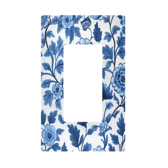 Yayeee Rocker Switch Wall Plate 1-Gang 4.6"x2.9" Home Decorative Outlet Cover, Blue Floral Pattern