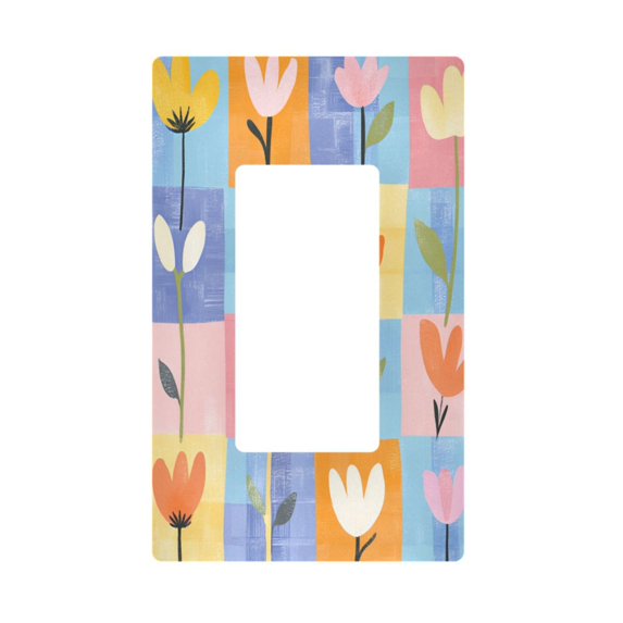 Yayeee Rocker Switch Wall Plate 1-Gang 4.6"x2.9" Home Decorative Outlet Cover, Blue Flowers