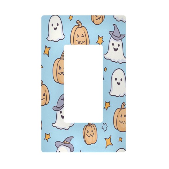 Yayeee Rocker Switch Wall Plate 1-Gang 4.6"x2.9" Home Decorative Outlet Cover, Blue Halloween Ghosts