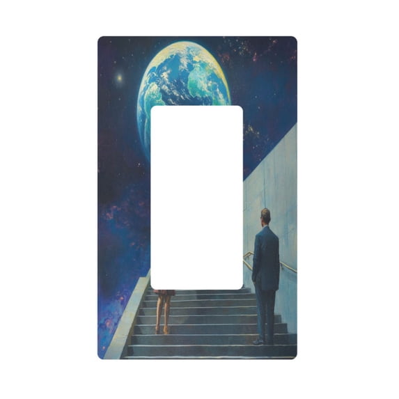 Yayeee Rocker Switch Wall Plate 1-Gang 4.6"x2.9" Home Decorative Outlet Cover, Blue Planet