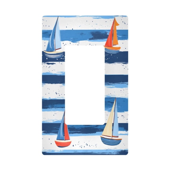 Yayeee Rocker Switch Wall Plate 1-Gang 4.6"x2.9" Home Decorative Outlet Cover, Blue Sailboats