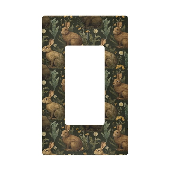Yayeee Rocker Switch Wall Plate 1-Gang 4.6"x2.9" Home Decorative Outlet Cover, Brown Floral Rabbits Pattern