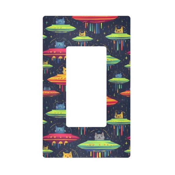 Yayeee Rocker Switch Wall Plate 1-Gang 4.6"x2.9" Home Decorative Outlet Cover, Colorful Space Cat