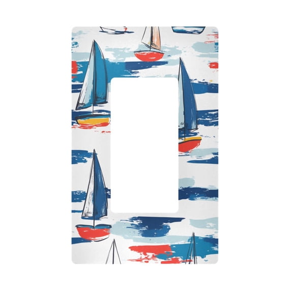 Yayeee Rocker Switch Wall Plate 1-Gang 4.6"x2.9" Home Decorative Outlet Cover, Dark Blue Hand Drawn Sailboats