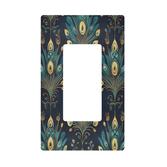 Yayeee Rocker Switch Wall Plate 1-Gang 4.6"x2.9" Home Decorative Outlet Cover, Gold Peacock Pattern