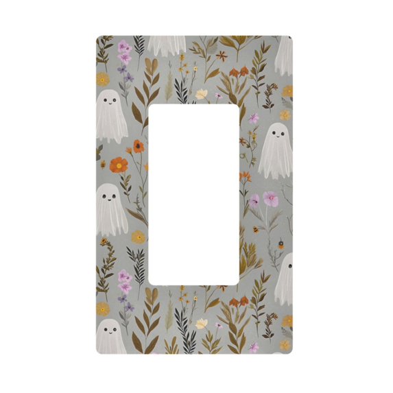 Yayeee Rocker Switch Wall Plate 1-Gang 4.6"x2.9" Home Decorative Outlet Cover, Gray Floral Ghost