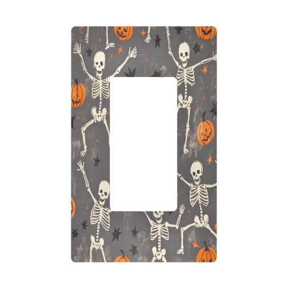 Yayeee Rocker Switch Wall Plate 1-Gang 4.6"x2.9" Home Decorative Outlet Cover, Gray Halloween Skeleton
