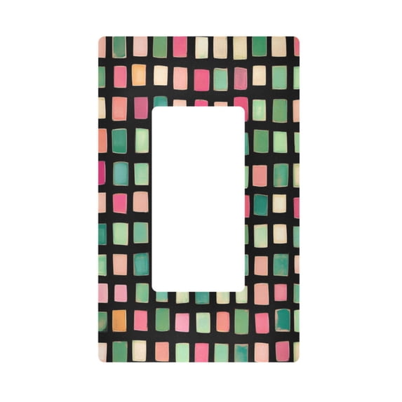 Yayeee Rocker Switch Wall Plate 1-Gang 4.6"x2.9" Home Decorative Outlet Cover, Green Block Pattern