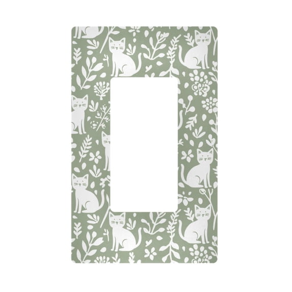 Yayeee Rocker Switch Wall Plate 1-Gang 4.6"x2.9" Home Decorative Outlet Cover, Green Floral Cat Pattern