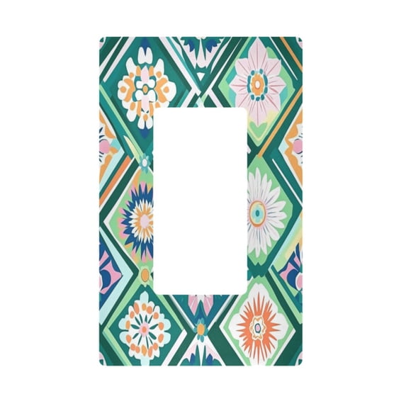 Yayeee Rocker Switch Wall Plate 1-Gang 4.6"x2.9" Home Decorative Outlet Cover, Green Geometric Flowers