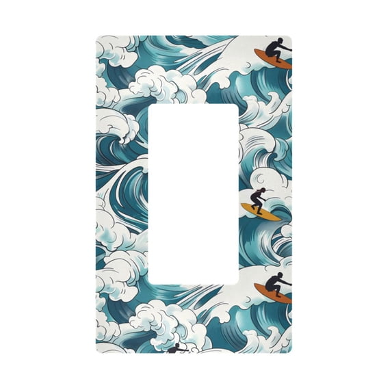 Yayeee Rocker Switch Wall Plate 1-Gang 4.6"x2.9" Home Decorative Outlet Cover, Green Ocean Waves Pattern