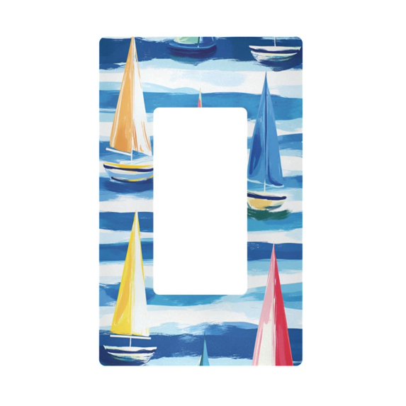 Yayeee Rocker Switch Wall Plate 1-Gang 4.6"x2.9" Home Decorative Outlet Cover, Green Sailboats