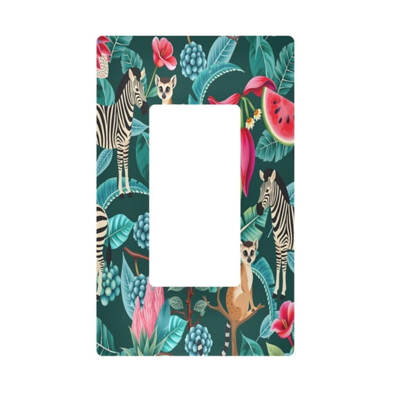 Yayeee Rocker Switch Wall Plate 1-Gang 4.6"x2.9" Home Decorative Outlet Cover, Green Tropical Pattern