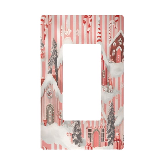 Yayeee Rocker Switch Wall Plate 1-Gang 4.6"x2.9" Home Decorative Outlet Cover, Light Pink Gingerbread Houses