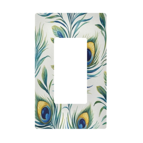 Yayeee Rocker Switch Wall Plate 1-Gang 4.6"x2.9" Home Decorative Outlet Cover, Peacock Feather