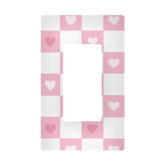 Yayeee Rocker Switch Wall Plate 1-Gang 4.6"x2.9" Home Decorative Outlet Cover, Pink Checkered Heart