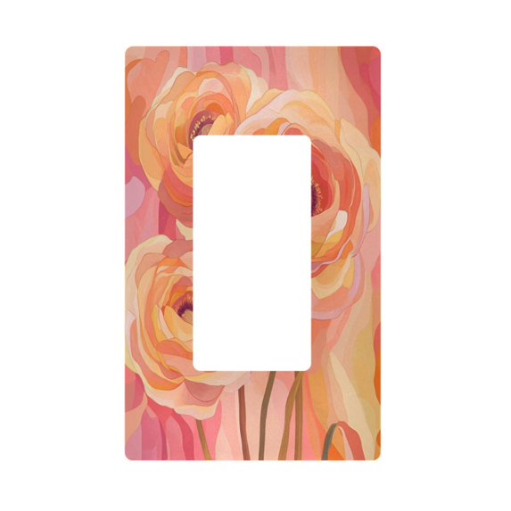 Yayeee Rocker Switch Wall Plate 1-Gang 4.6"x2.9" Home Decorative Outlet Cover, Pink Flowers