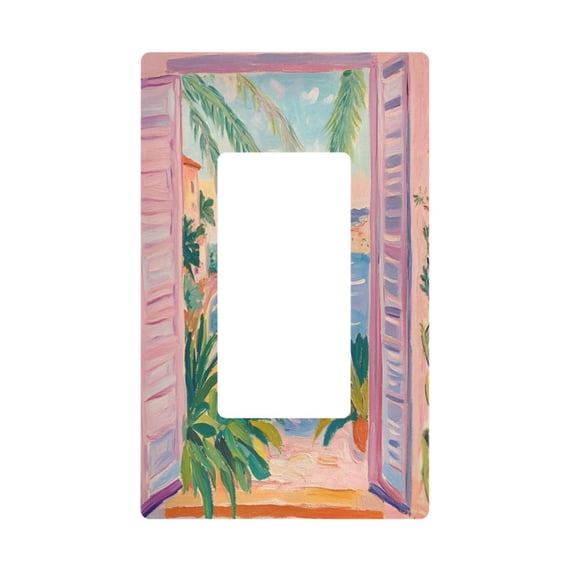 Yayeee Rocker Switch Wall Plate 1-Gang 4.6"x2.9" Home Decorative Outlet Cover, Pink Seaside Boat