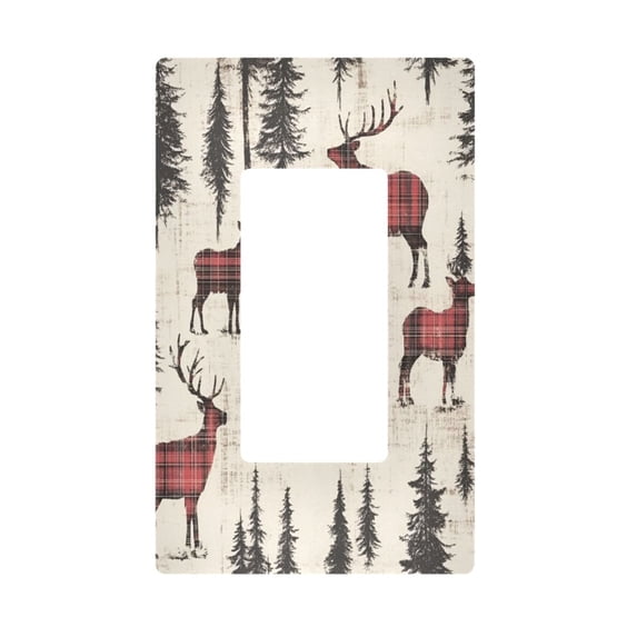 Yayeee Rocker Switch Wall Plate 1-Gang 4.6"x2.9" Home Decorative Outlet Cover, Plaid Deer