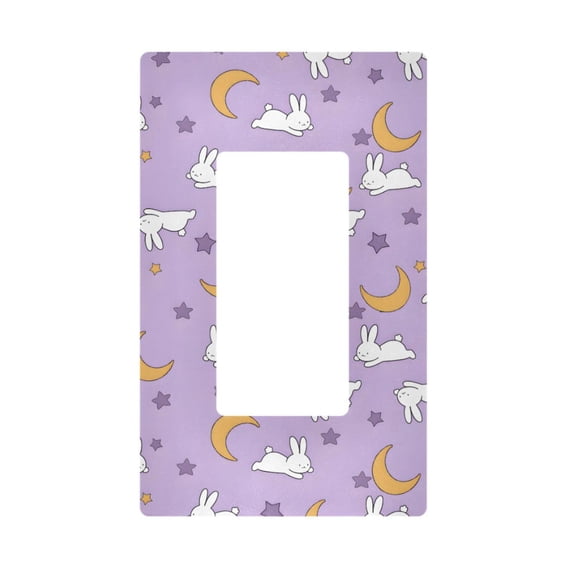 Yayeee Rocker Switch Wall Plate 1-Gang 4.6"x2.9" Home Decorative Outlet Cover, Purple Cartoon Rabbit Pattern