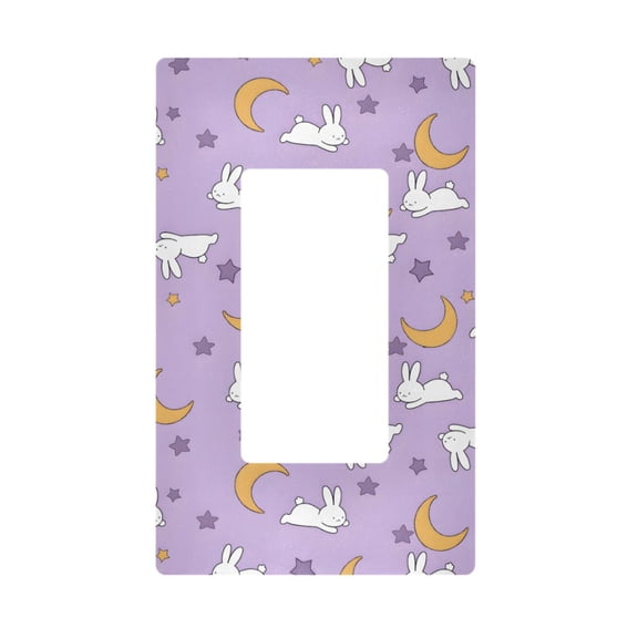 Yayeee Rocker Switch Wall Plate 1-Gang 4.6"x2.9" Home Decorative Outlet Cover, Purple Cartoon Rabbit Pattern