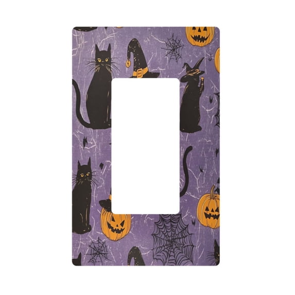 Yayeee Rocker Switch Wall Plate 1-Gang 4.6"x2.9" Home Decorative Outlet Cover, Purple Halloween Black Cat