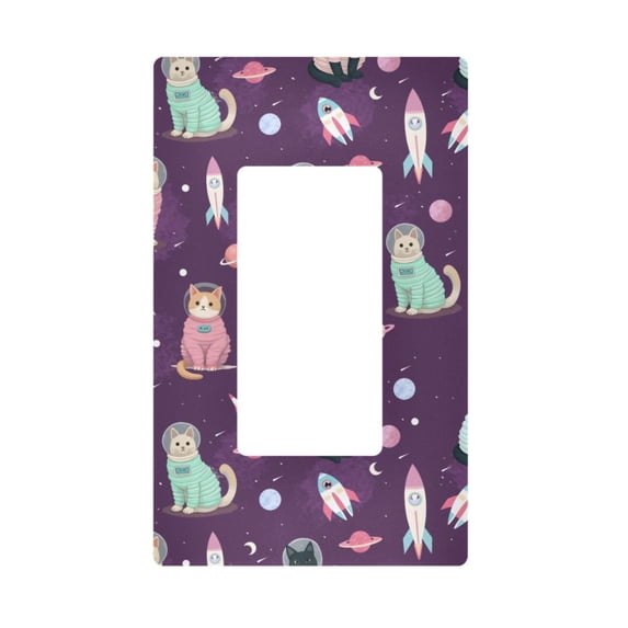 Yayeee Rocker Switch Wall Plate 1-Gang 4.6"x2.9" Home Decorative Outlet Cover, Purple Space Cat Pattern