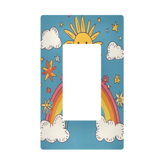 Yayeee Rocker Switch Wall Plate 1-Gang 4.6"x2.9" Home Decorative Outlet Cover, Rainbow with Stars