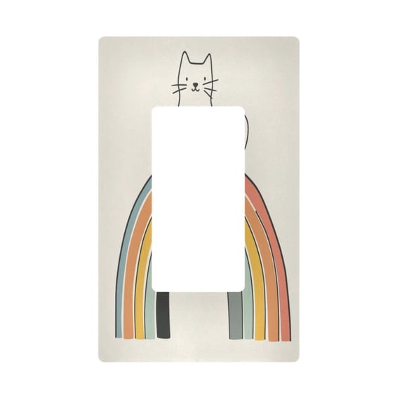 Yayeee Rocker Switch Wall Plate 1-Gang 4.6"x2.9" Home Decorative Outlet Cover, White Cat Rainbow