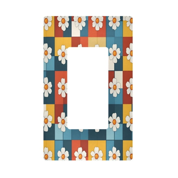 Yayeee Rocker Switch Wall Plate 1-Gang 4.6"x2.9" Home Decorative Outlet Cover, Yellow Checkered Daisy
