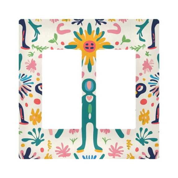 Yayeee Rocker Switch Wall Plate 2-Gang 4.7"x4.6" Home Decorative Outlet Cover, Abstract Floral