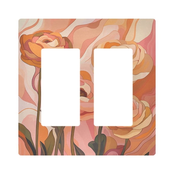Yayeee Rocker Switch Wall Plate 2-Gang 4.7"x4.6" Home Decorative Outlet Cover, Abstract Orange Flowers