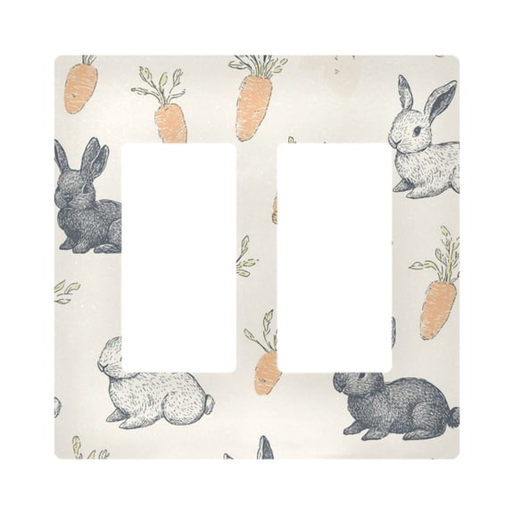 Yayeee Rocker Switch Wall Plate 2-Gang 4.7"x4.6" Home Decorative Outlet Cover, Adorable Bunnies
